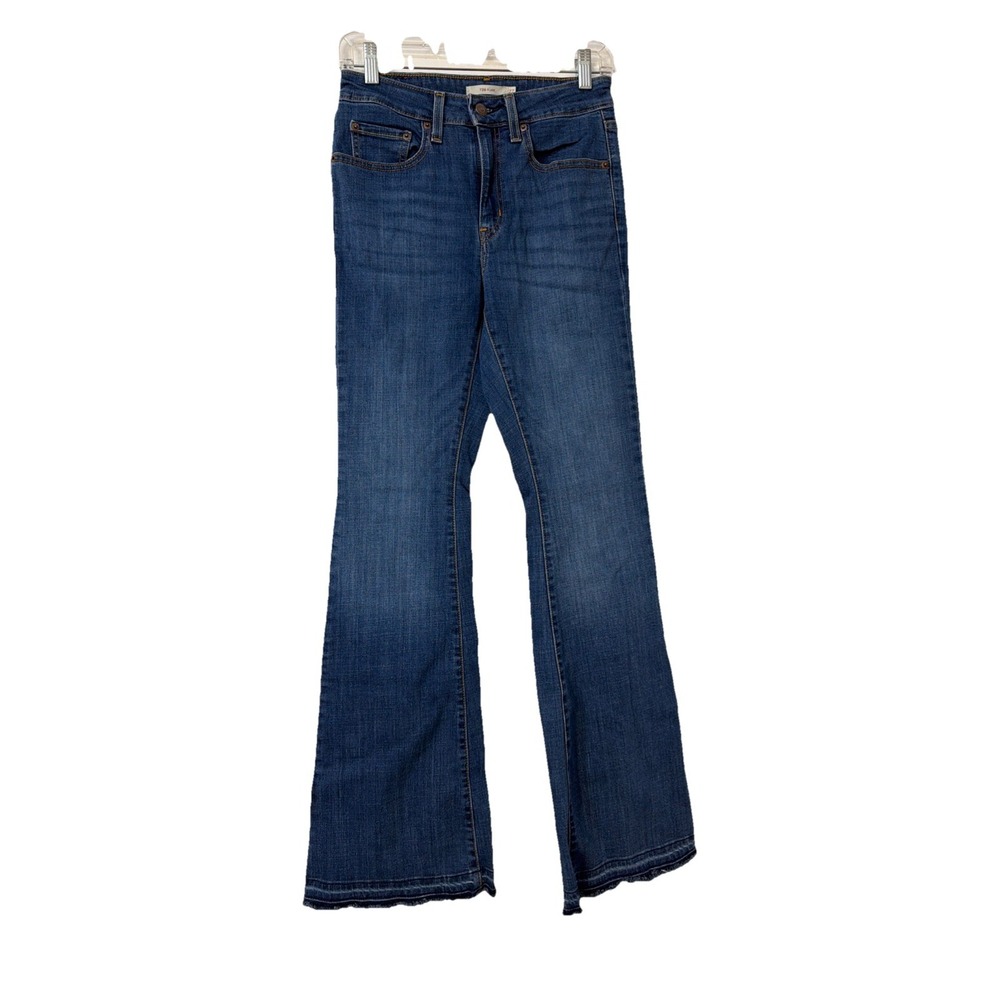 Levi's 726 Flare Jeans Size 27 Blue High Rise Stretch Denim Raw Hem Boho Y2K